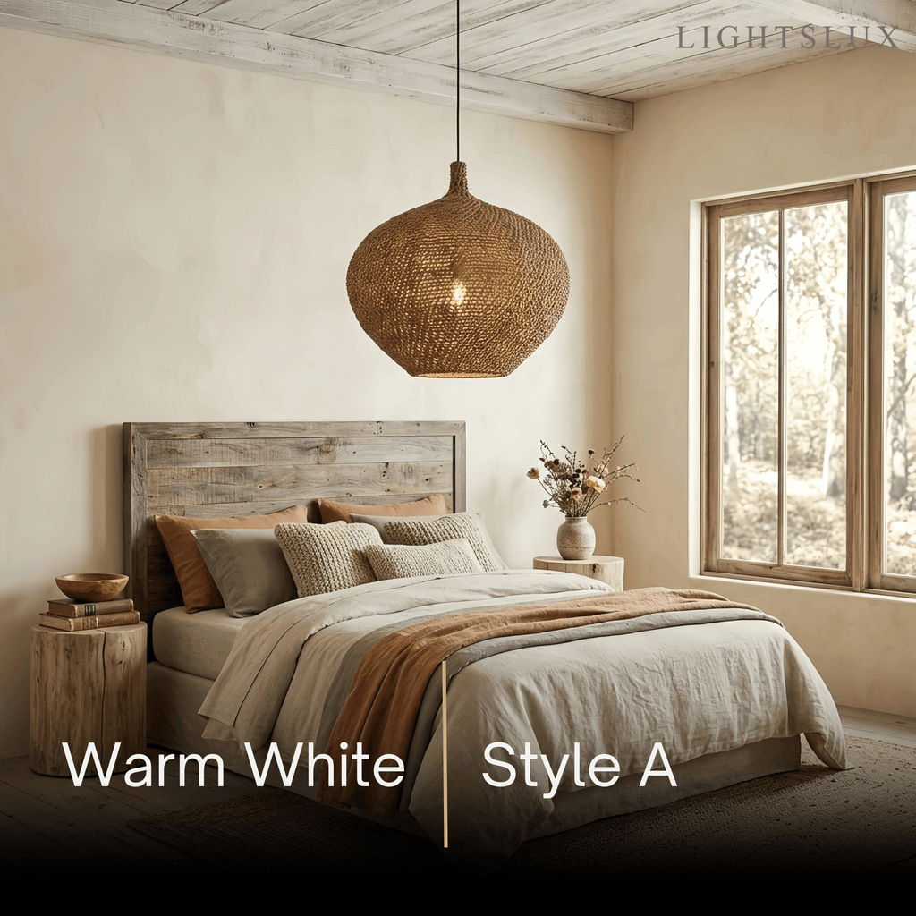 Modern Pendant Light -- Natural  Rope Fiber & Brass Metal Frame - Flindria