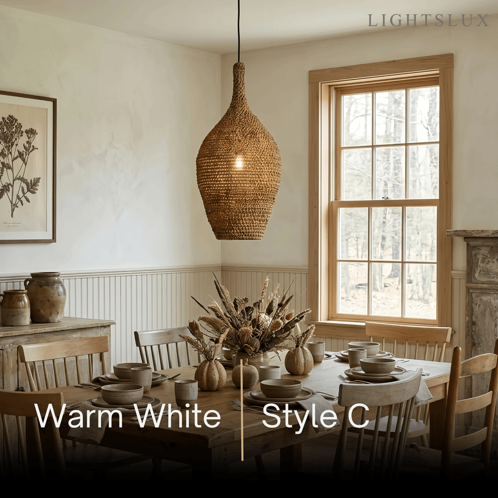 Modern Pendant Light -- Natural  Rope Fiber & Brass Metal Frame - Flindria