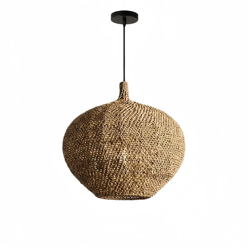 Modern Pendant Light -- Natural  Rope Fiber & Brass Metal Frame - Flindria