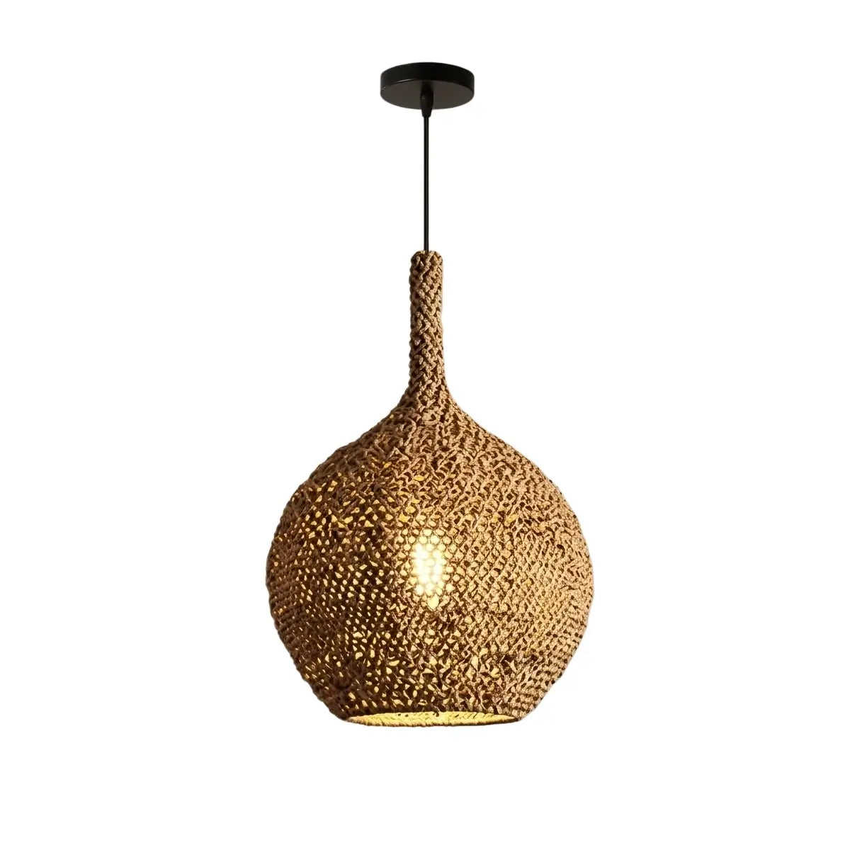 Modern Pendant Light -- Natural  Rope Fiber & Brass Metal Frame - Flindria