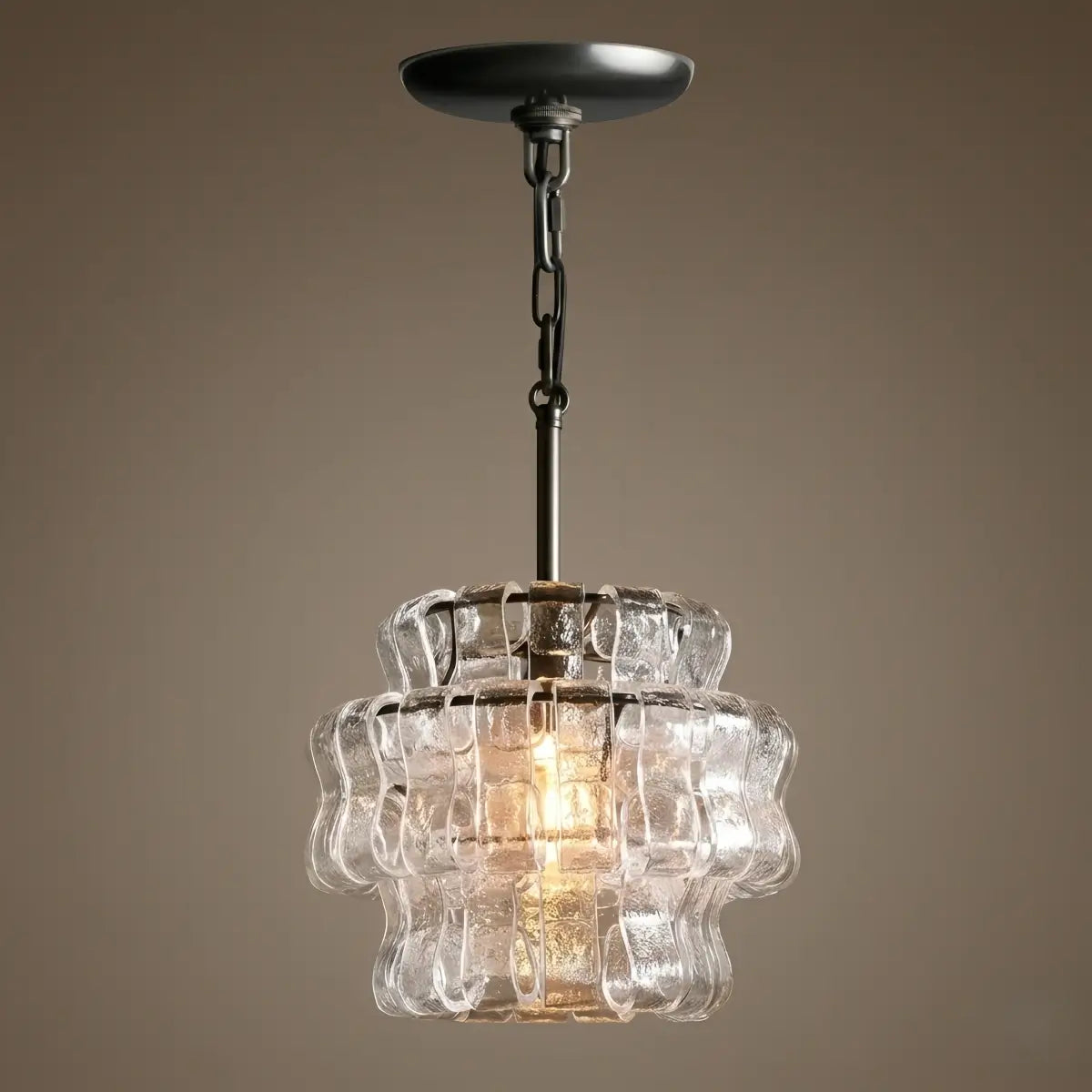 Art Deco Pendant Light -- Curved Textured Glass & Electroplated Brass for Living Room - Flindria
