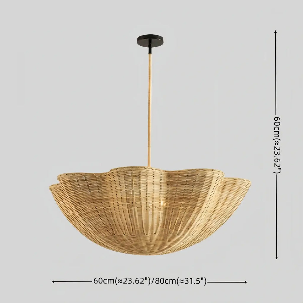 Modern Pendant Light - Scalloped Woven Rattan & Iron for Dining Room - Flindria