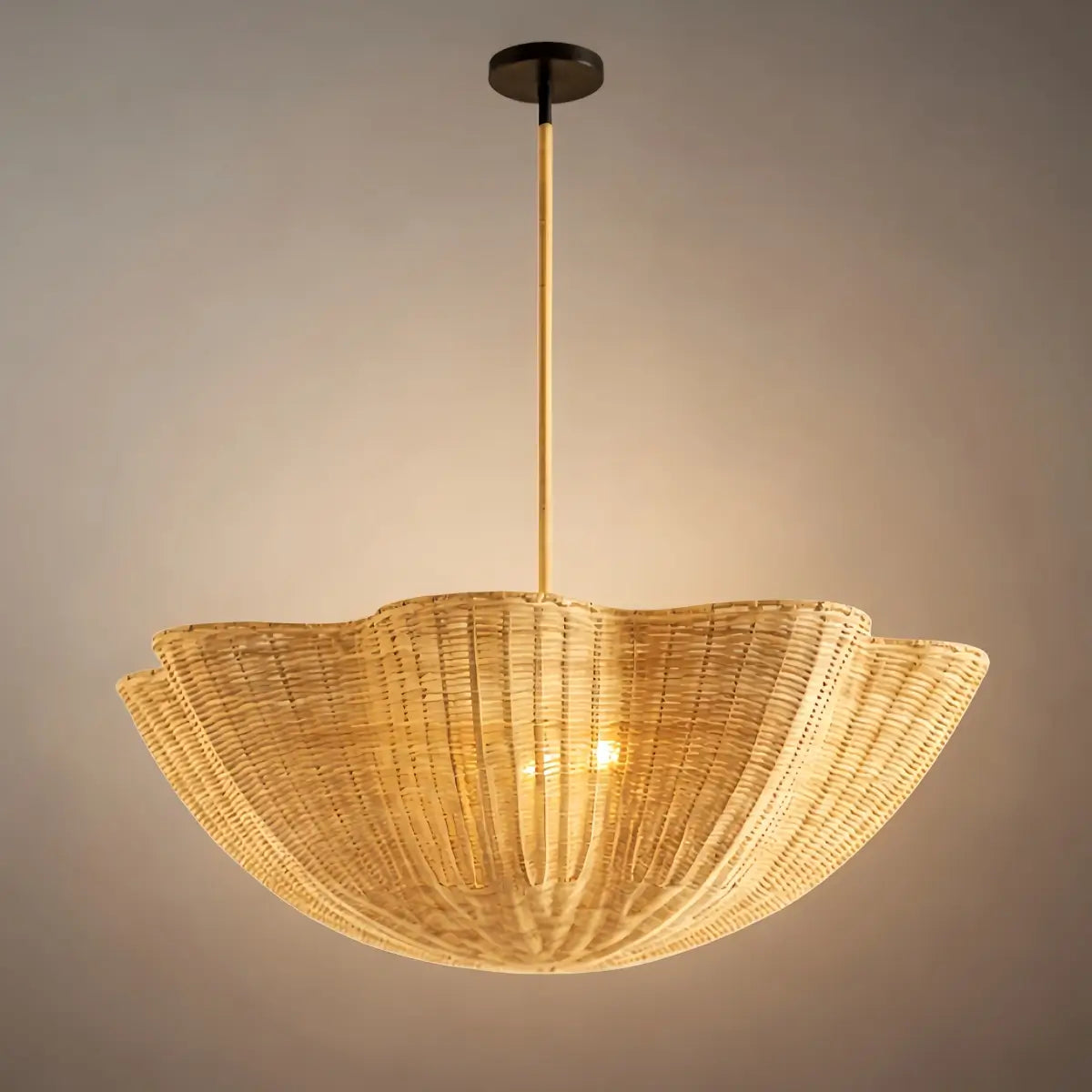 Modern Pendant Light - Scalloped Woven Rattan & Iron for Dining Room - Flindria