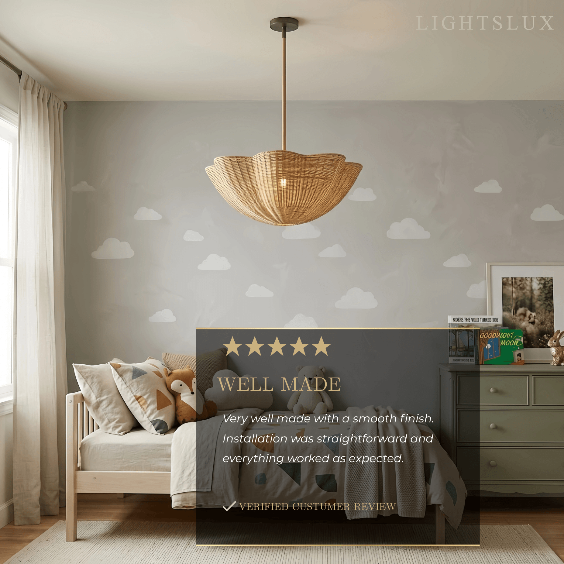 Modern Pendant Light - Scalloped Woven Rattan & Iron for Dining Room - Flindria