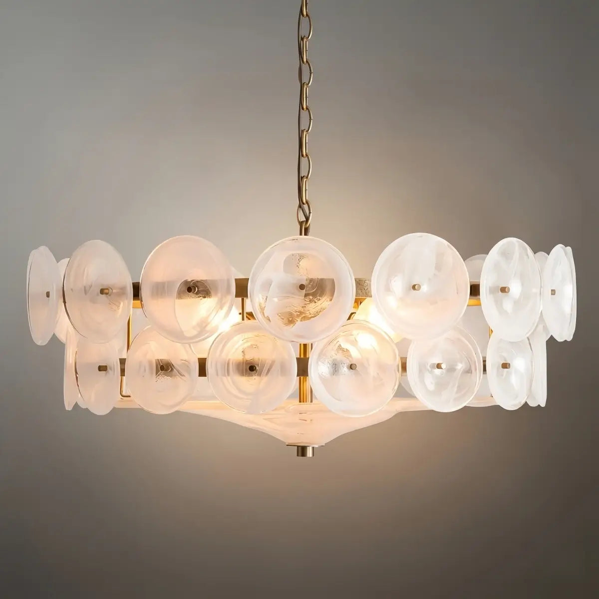 Moderne glas lysekrone - orange/grøn/hvid til spisestue - Flindria