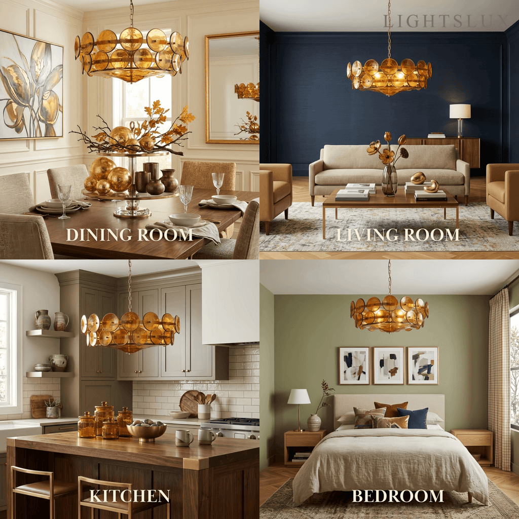 Moderne glas lysekrone - orange/grøn/hvid til spisestue - Flindria