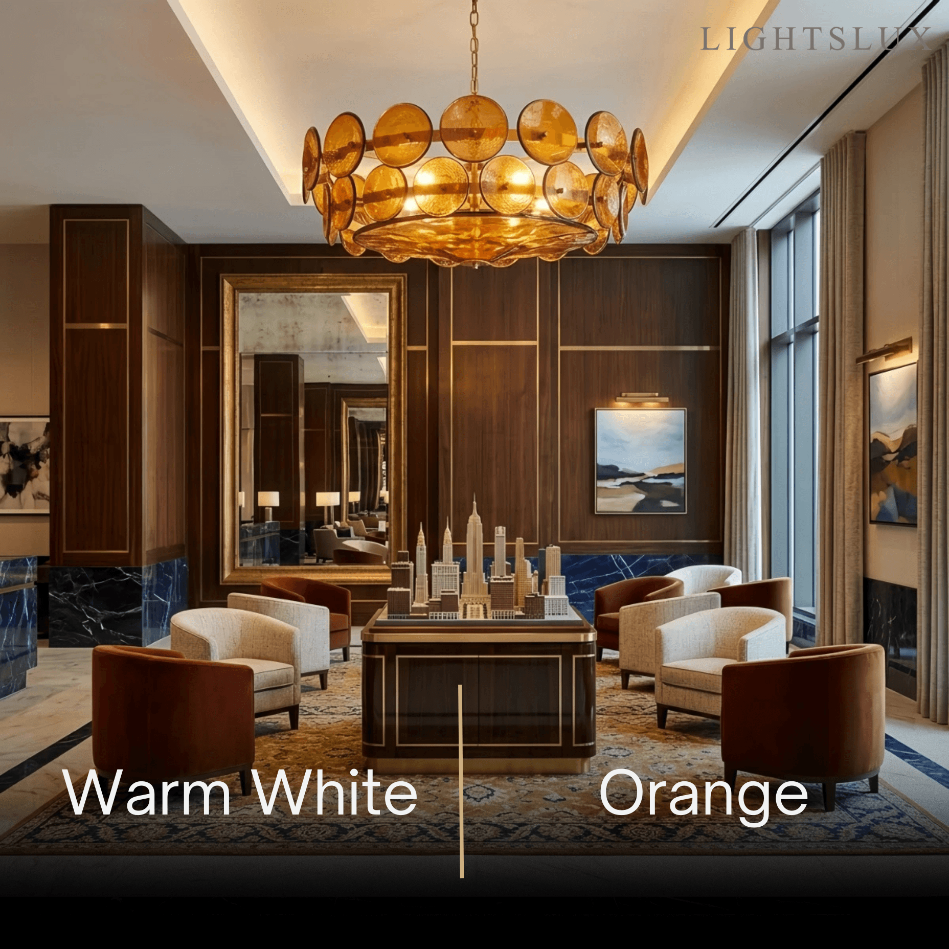 Moderne glas lysekrone - orange/grøn/hvid til spisestue - Flindria