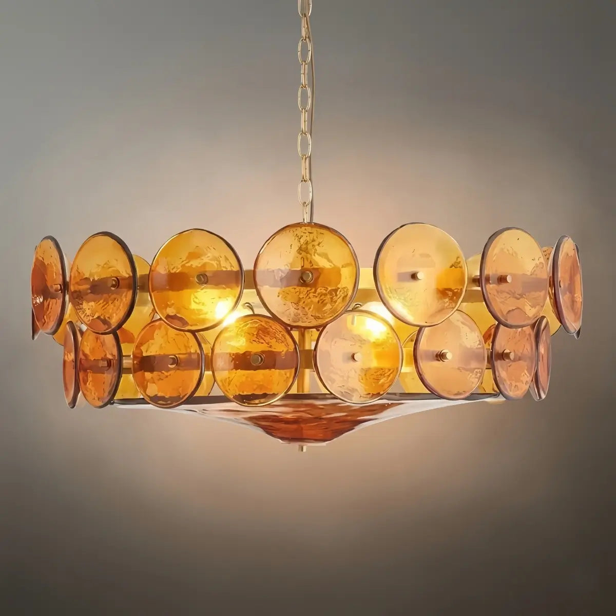 Moderne glas lysekrone - orange/grøn/hvid til spisestue - Flindria