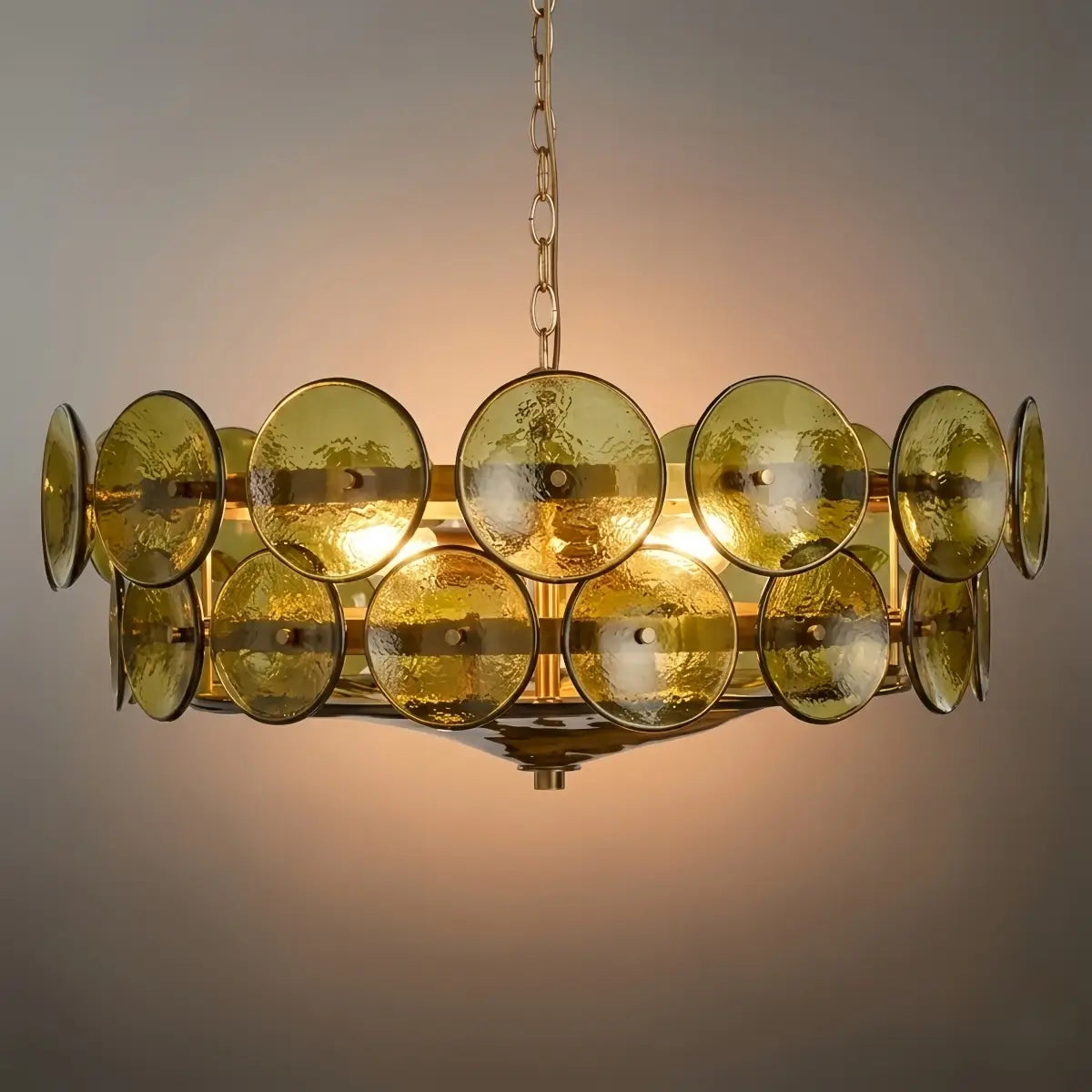 Moderne glas lysekrone - orange/grøn/hvid til spisestue - Flindria