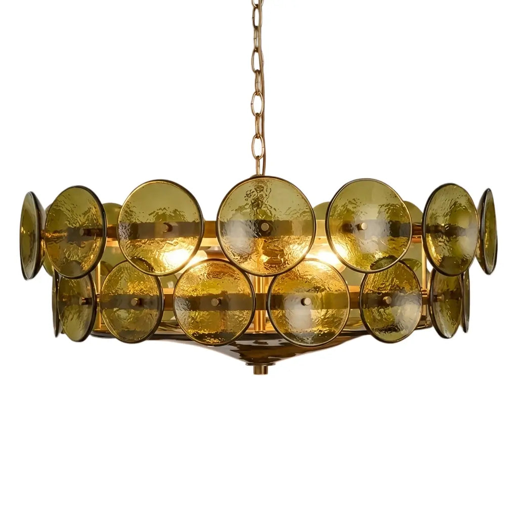 Moderne glas lysekrone - orange/grøn/hvid til spisestue - Flindria