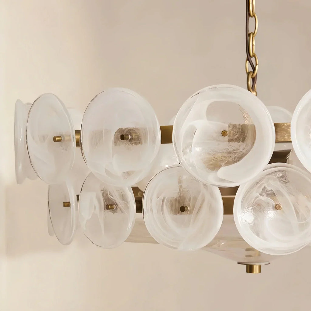 Moderne glas lysekrone - orange/grøn/hvid til spisestue - Flindria