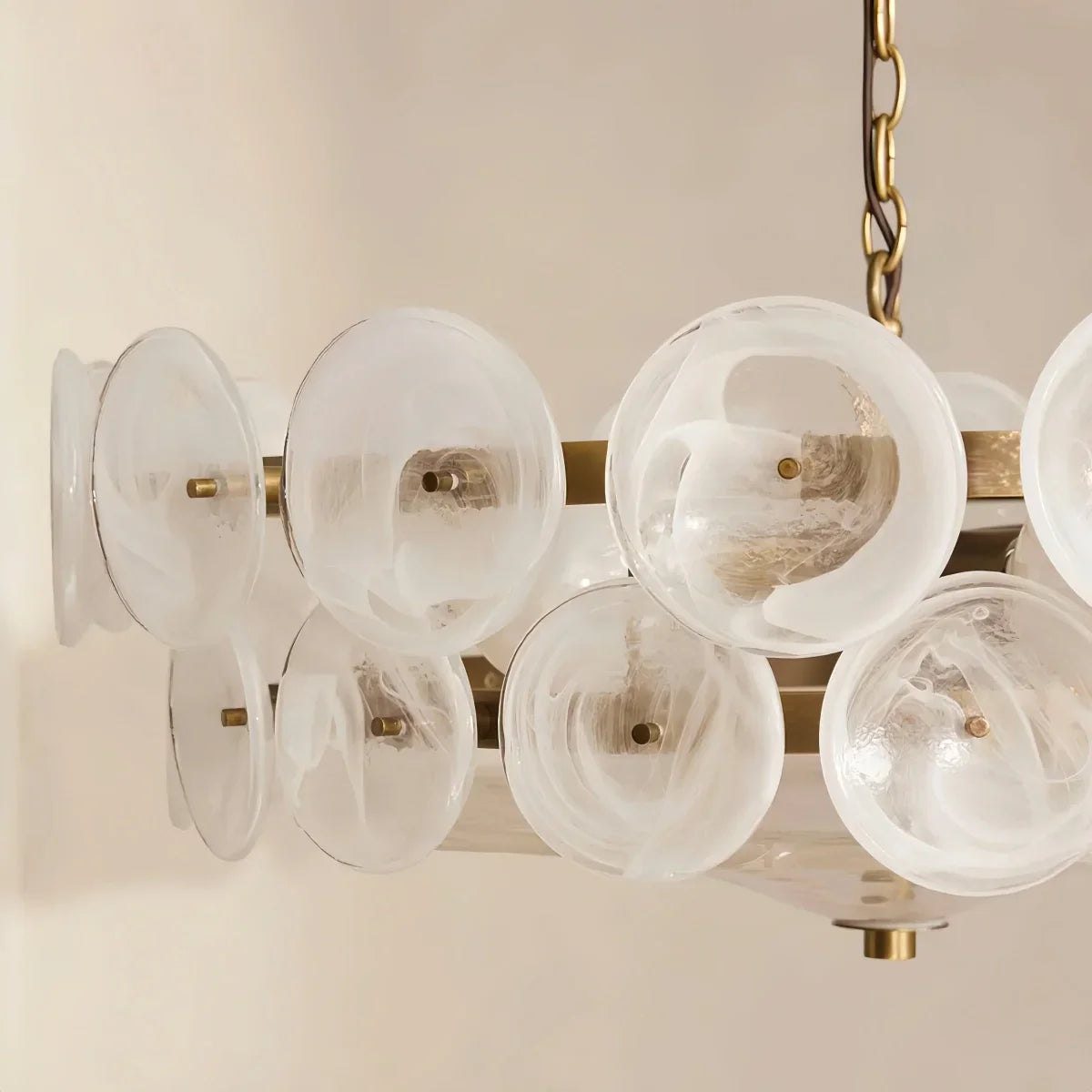 Moderne glas lysekrone - orange/grøn/hvid til spisestue - Flindria