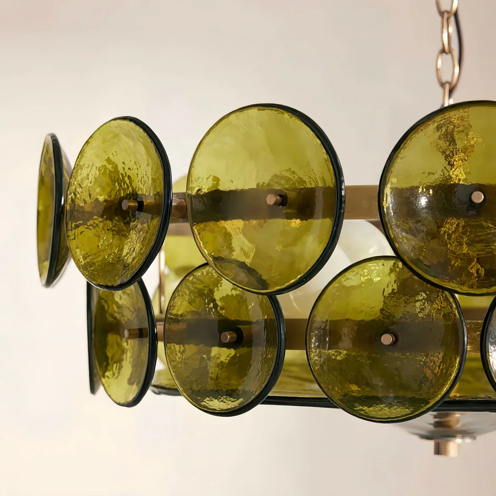 Moderne glas lysekrone - orange/grøn/hvid til spisestue - Flindria
