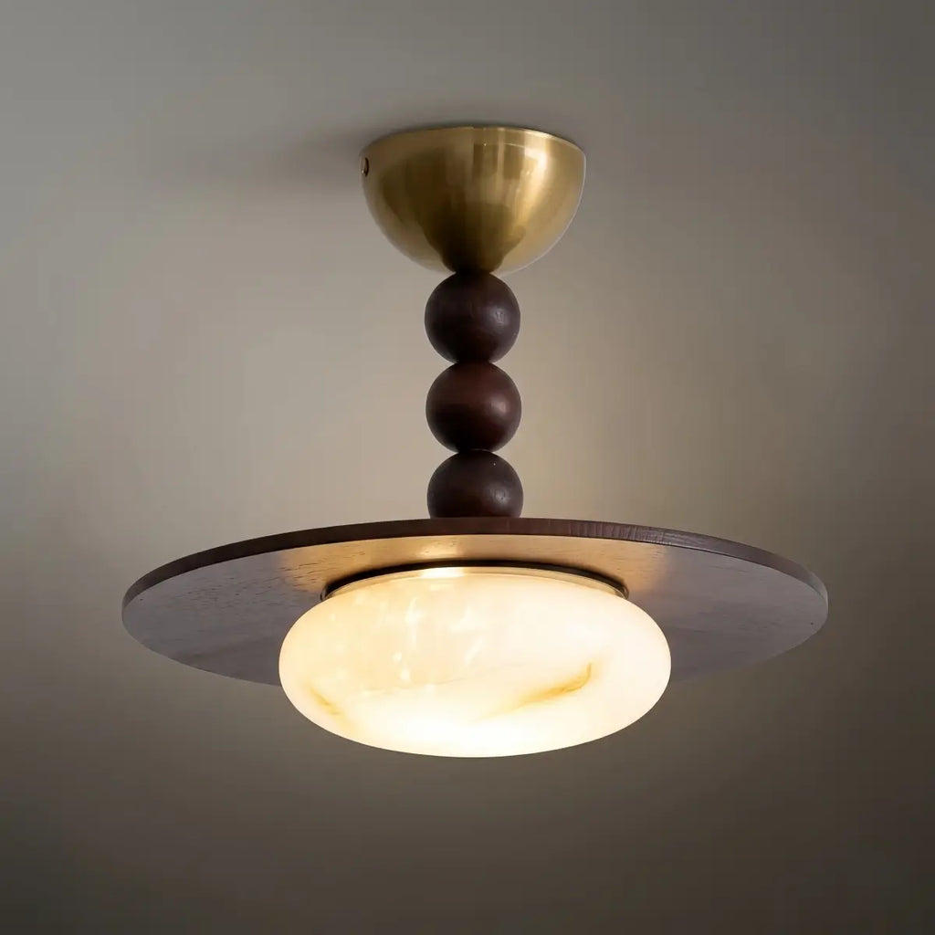 Modern Wood & Alabaster Ceiling Light — Walnut&White for Dining Room - Flindria