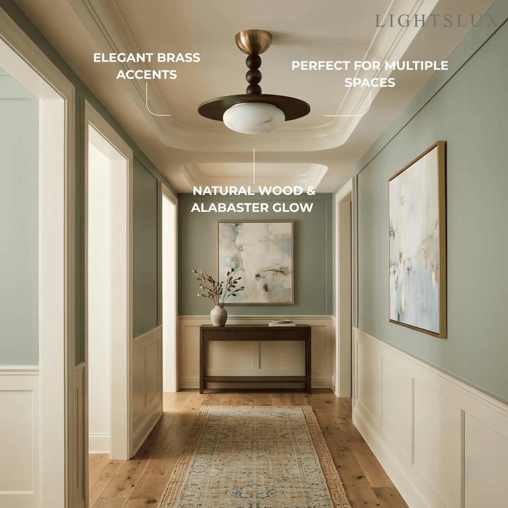 Modern Wood & Alabaster Ceiling Light — Walnut&White for Dining Room - Flindria