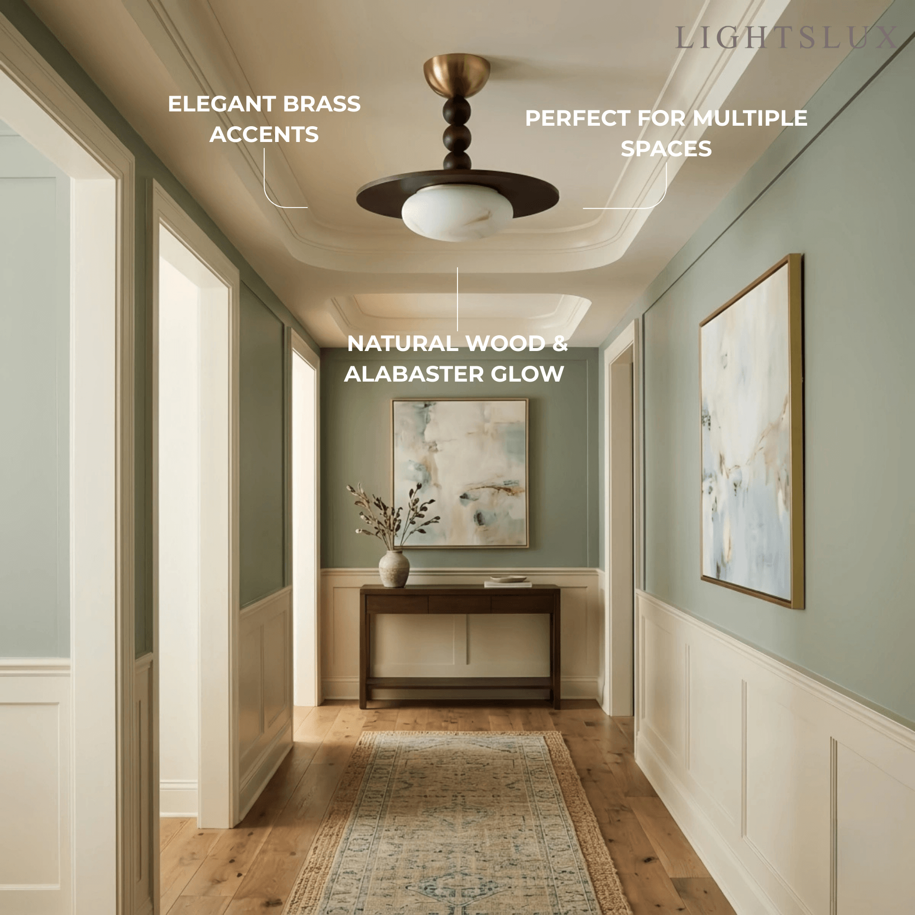Modern Wood & Alabaster Ceiling Light — Walnut&White for Dining Room - Flindria