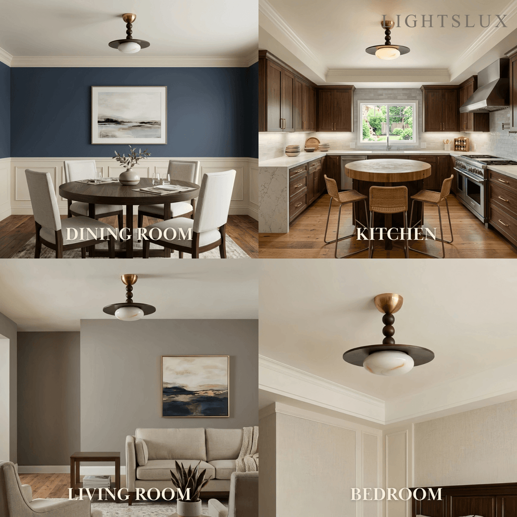Modern Wood & Alabaster Ceiling Light — Walnut&White for Dining Room - Flindria