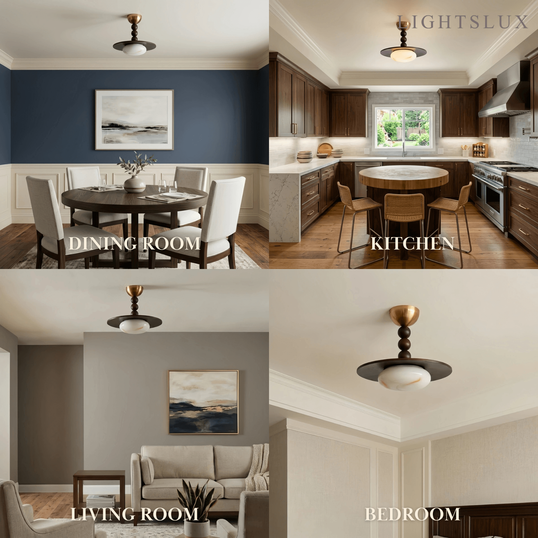 Modern Wood & Alabaster Ceiling Light — Walnut&White for Dining Room - Flindria