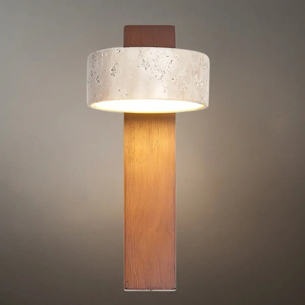 Minimalist Wall Lamp -- Yellow Travertine & Wood for Bedroom - Flindria