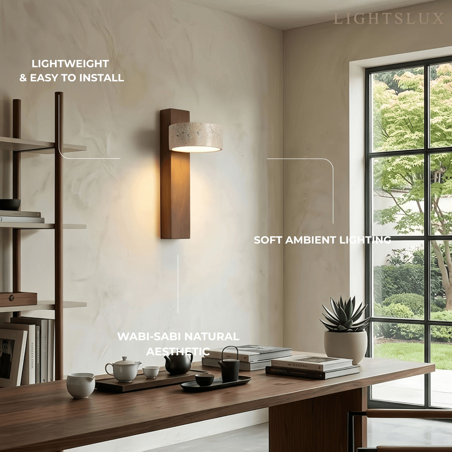 Minimalist Wall Lamp -- Yellow Travertine & Wood for Bedroom - Flindria
