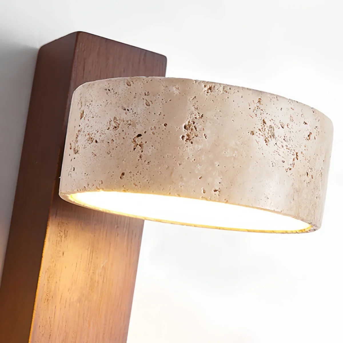 Minimalist Wall Lamp -- Yellow Travertine & Wood for Bedroom - Flindria