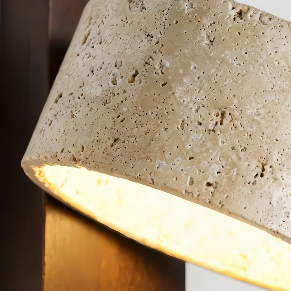 Minimalist Wall Lamp -- Yellow Travertine & Wood for Bedroom - Flindria