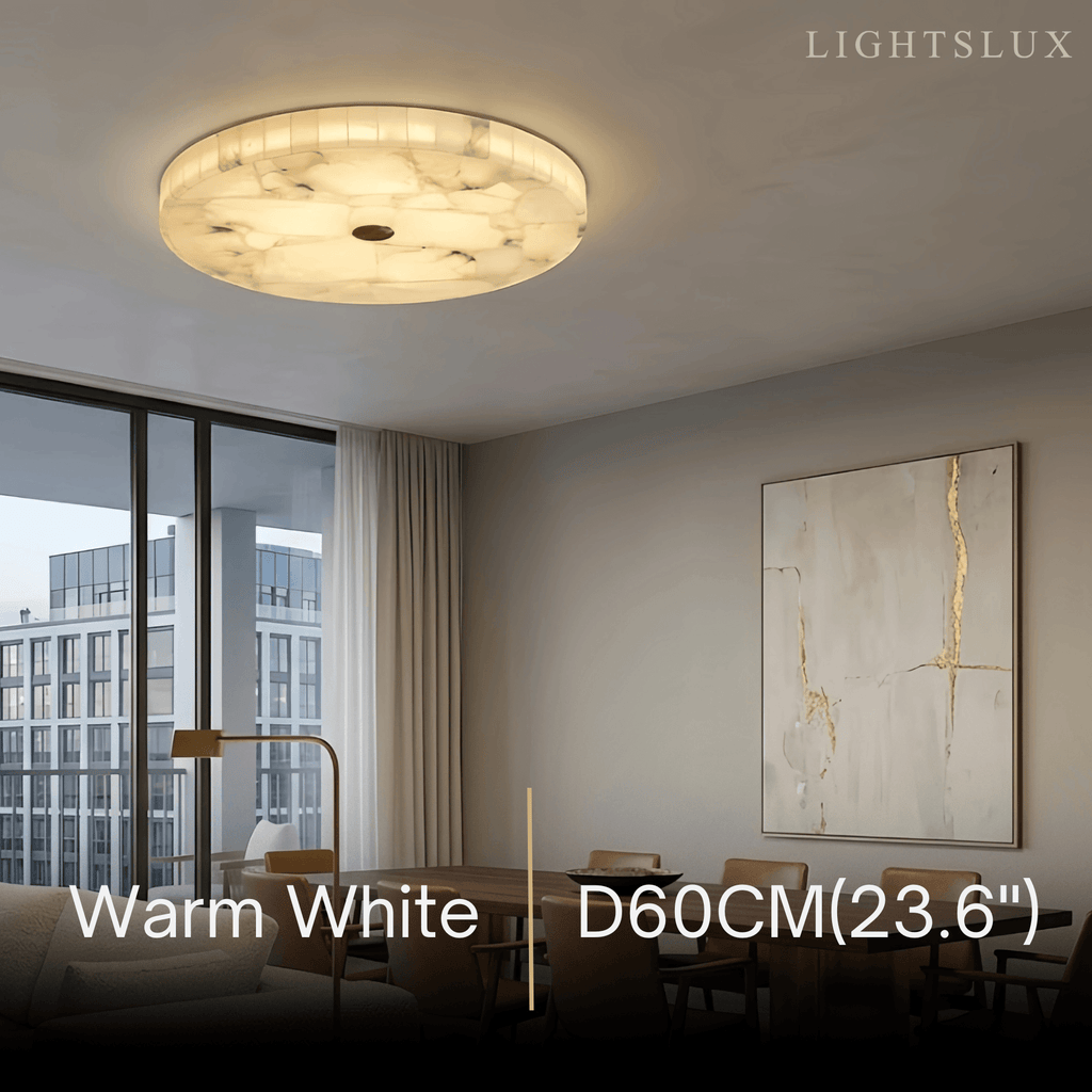 Modern Round Ceiling Light – Alabaster LED for Dining Room - Flindria
