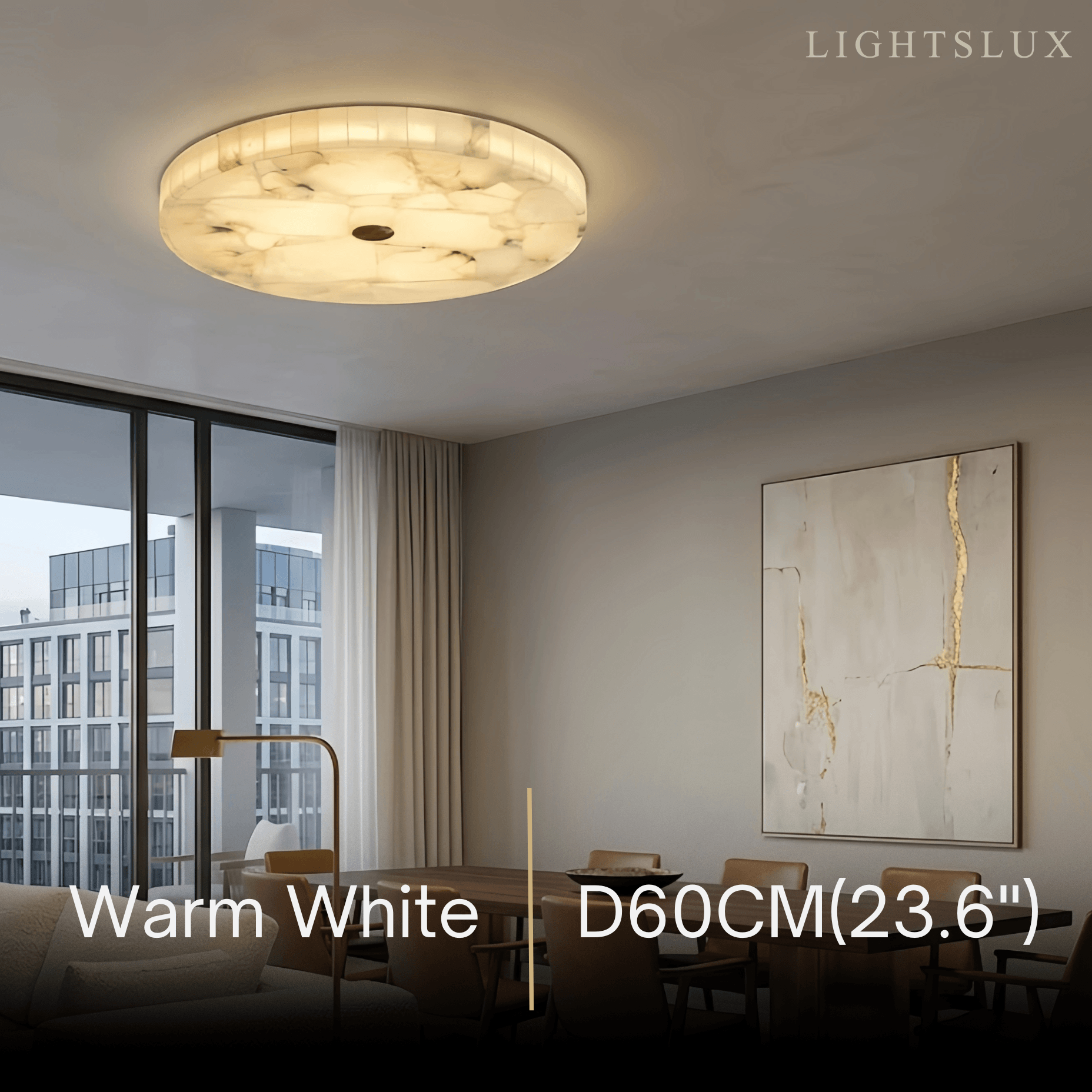 Modern Round Ceiling Light – Alabaster LED for Dining Room - Flindria