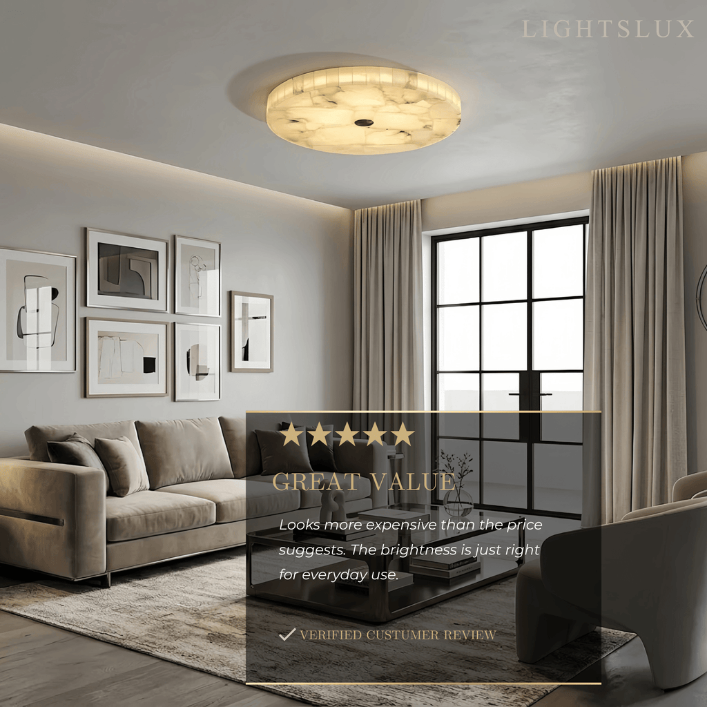 Modern Round Ceiling Light – Alabaster LED for Dining Room - Flindria