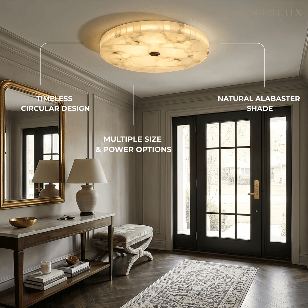 Modern Round Ceiling Light – Alabaster LED for Dining Room - Flindria