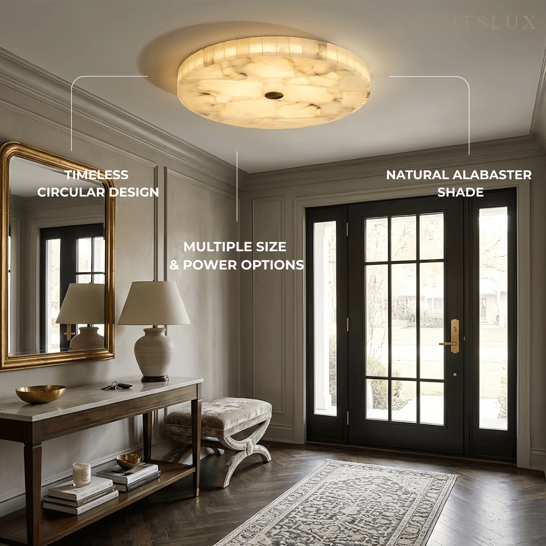 Modern Round Ceiling Light – Alabaster LED for Dining Room - Flindria