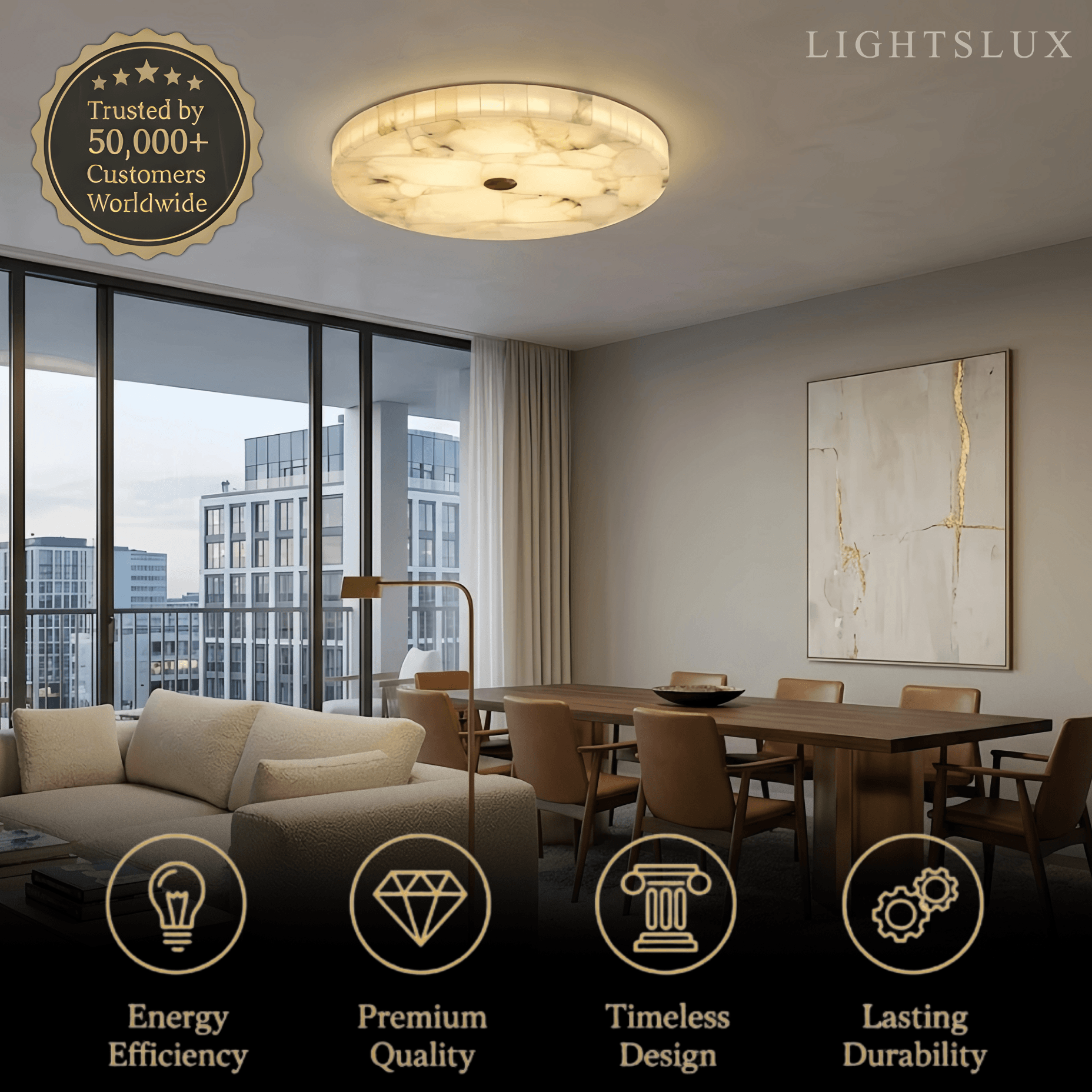 Modern Round Ceiling Light – Alabaster LED for Dining Room - Flindria