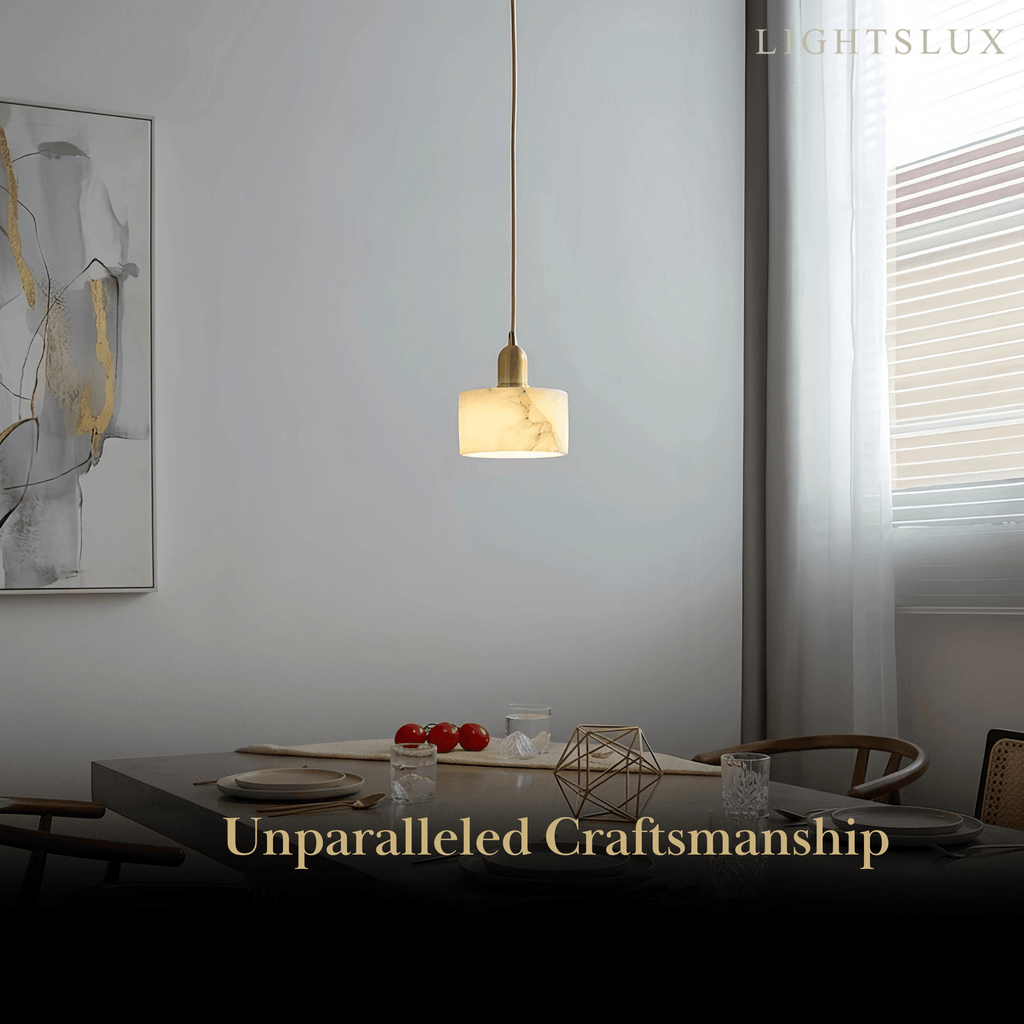 Modern Alabaster Pendant Light -Brass & White for Dining Room - Flindria