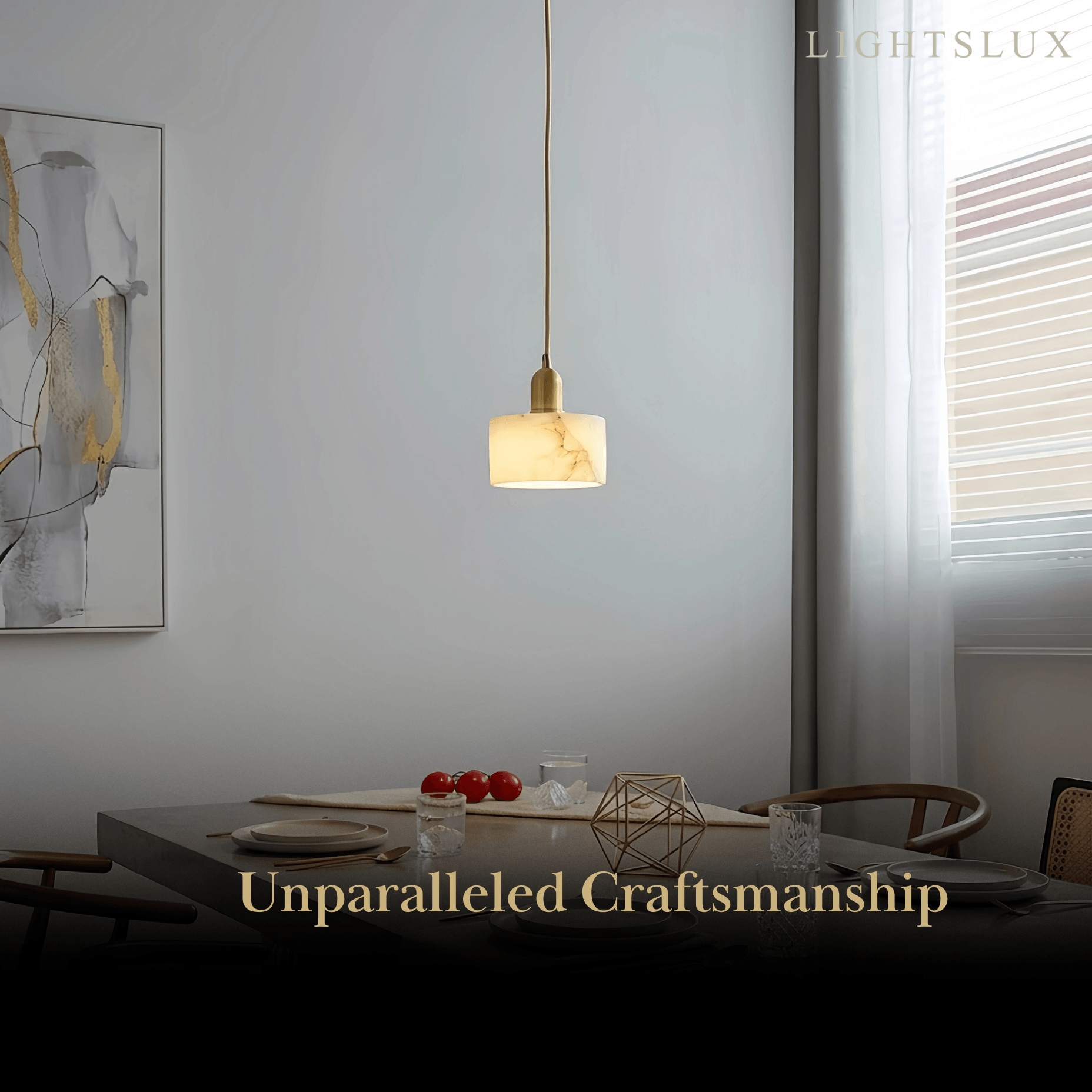 Modern Alabaster Pendant Light -Brass & White for Dining Room - Flindria
