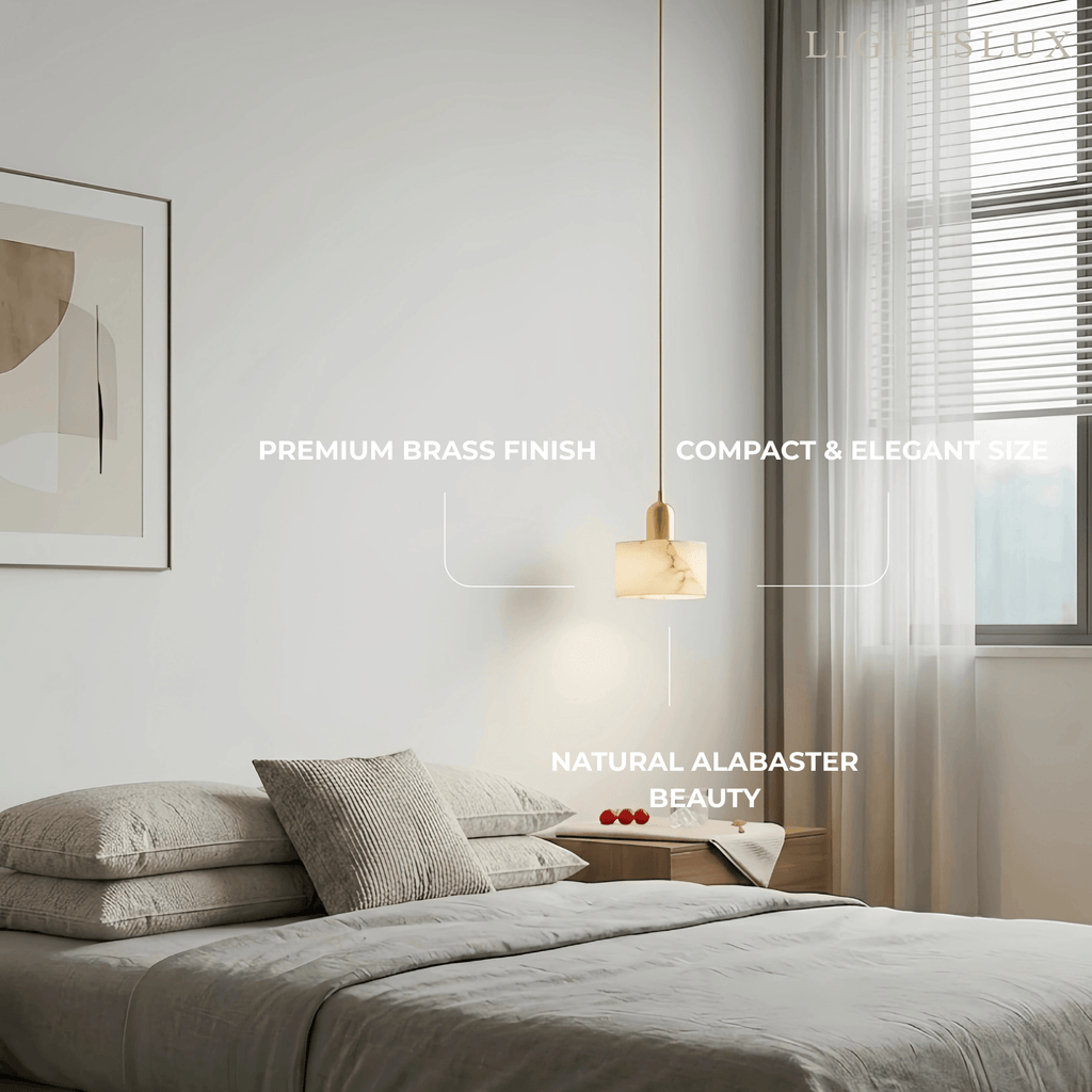 Modern Alabaster Pendant Light -Brass & White for Dining Room - Flindria
