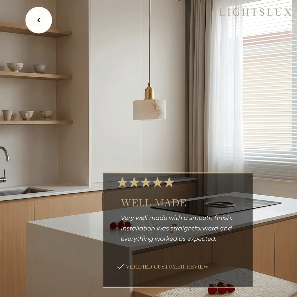 Modern Alabaster Pendant Light -Brass & White for Dining Room - Flindria
