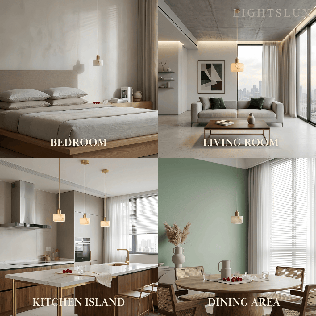 Modern Alabaster Pendant Light -Brass & White for Dining Room - Flindria
