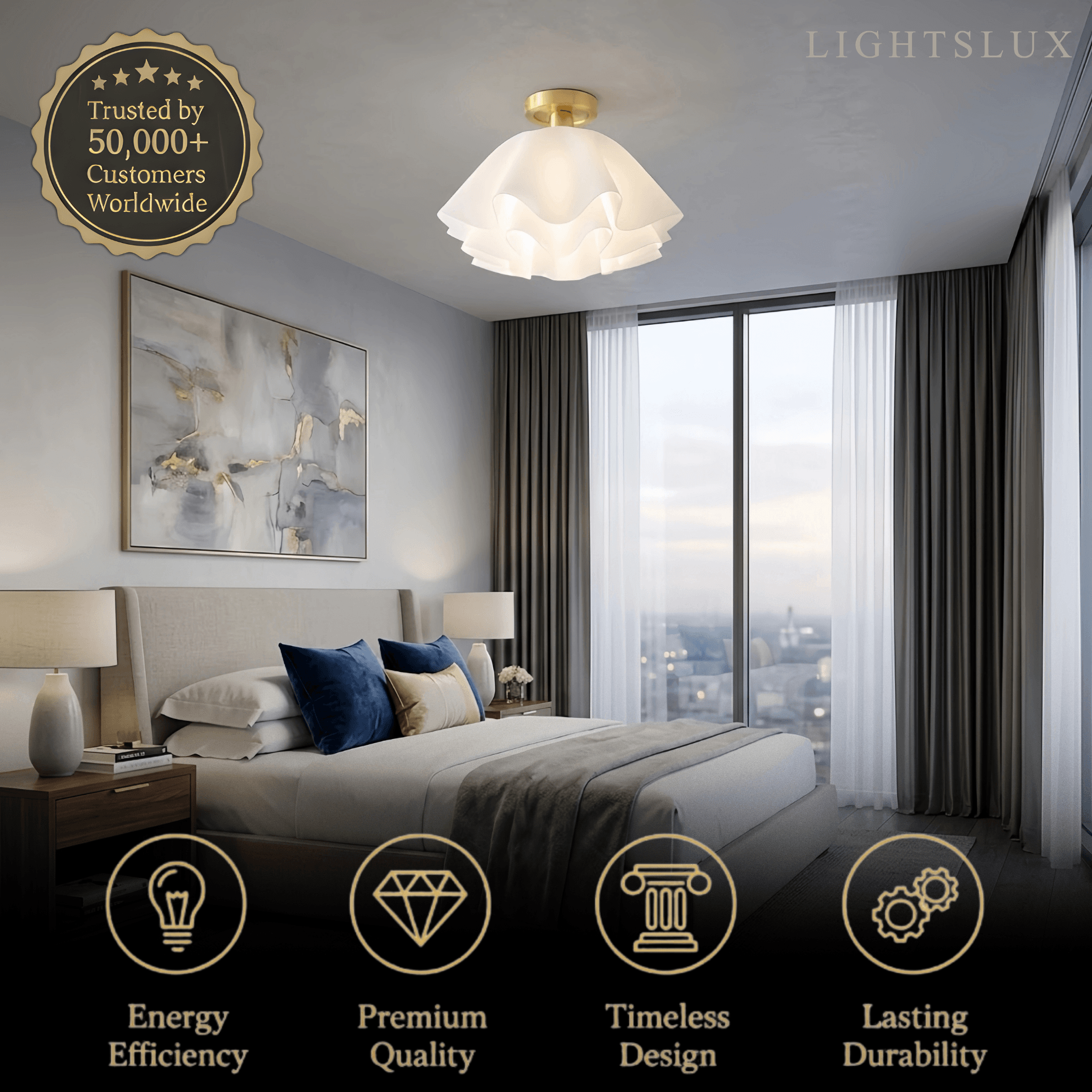 Modern Flower-Shape Ceiling Light — Acrylic & Metal for Living Room - Flindria
