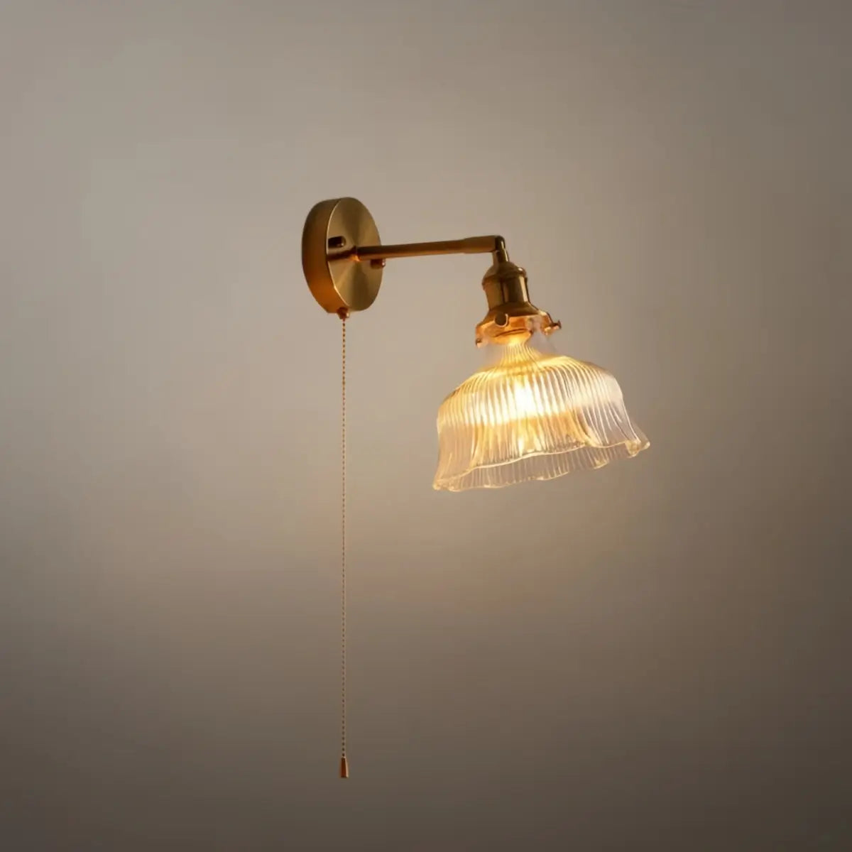 vintage mässingsvägglampa - glasskärm med dragkedja för vardagsrum - Flindria