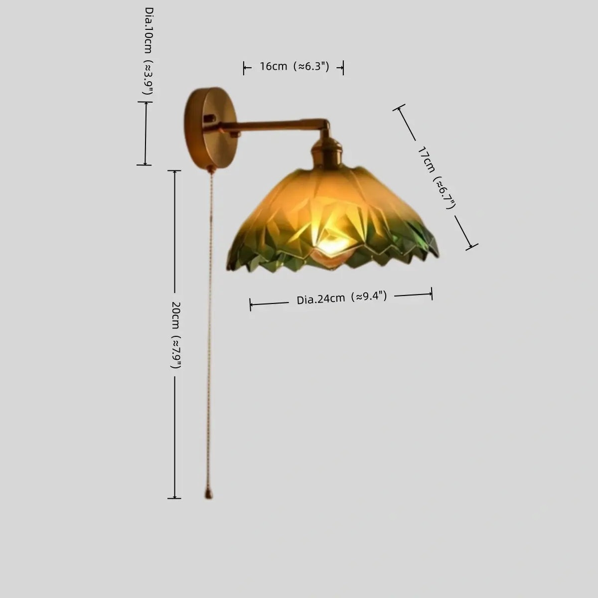 Vintage Brass Wall Lamp — Glass Shade with Pull Chain for Living Room - Flindria