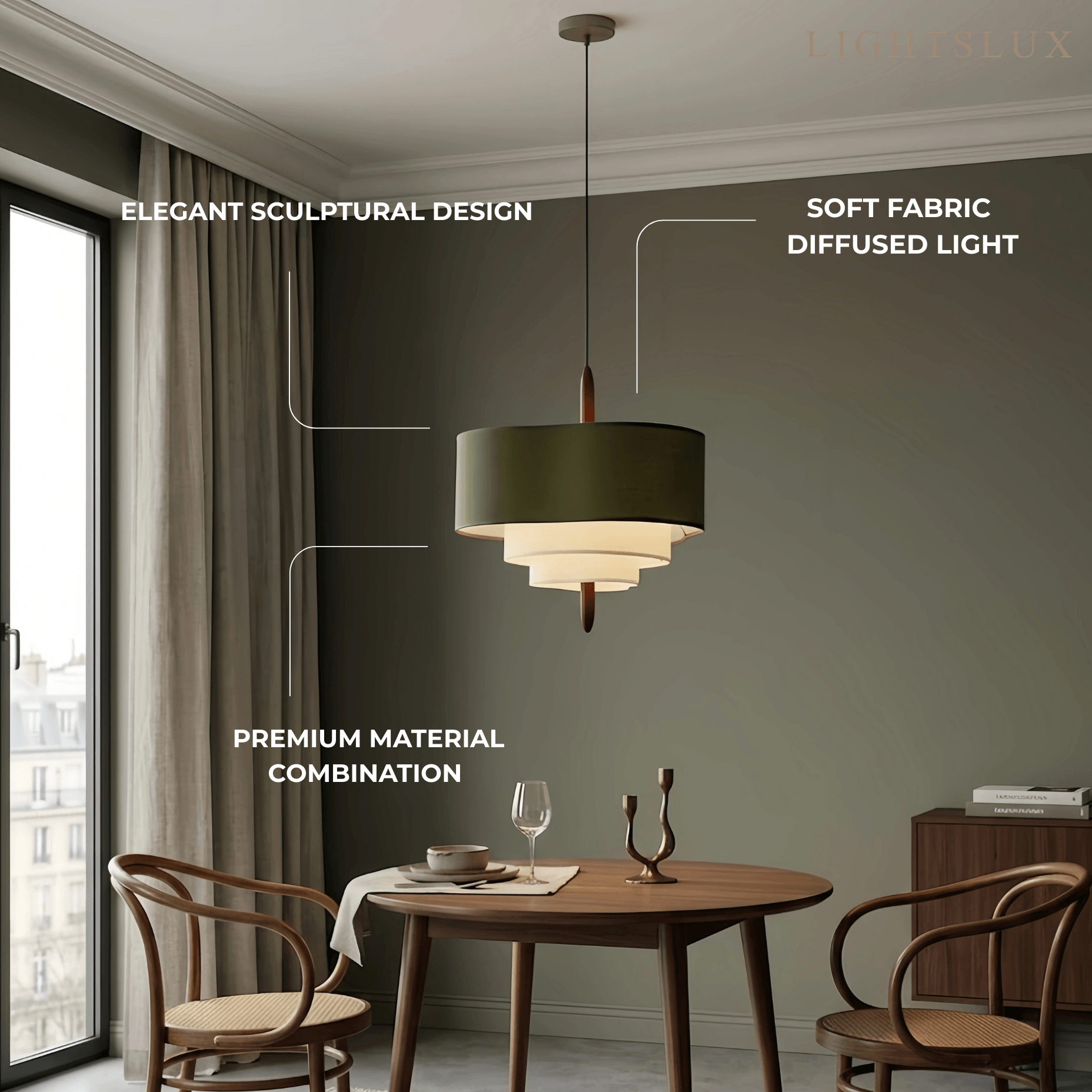Modern Fabric Pendant Light – White or Green for Dining Room - Flindria