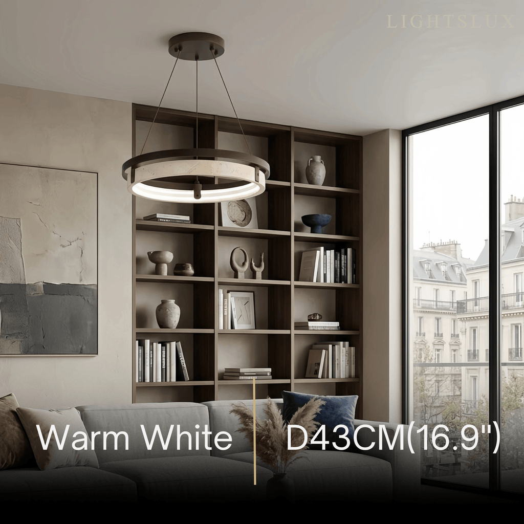 Lámpara colgante moderna de travertino — Amarillo/nogal para comedor - Flindria