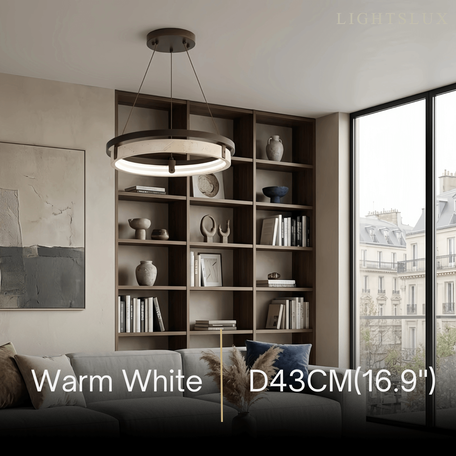 Lámpara colgante moderna de travertino — Amarillo/nogal para comedor - Flindria