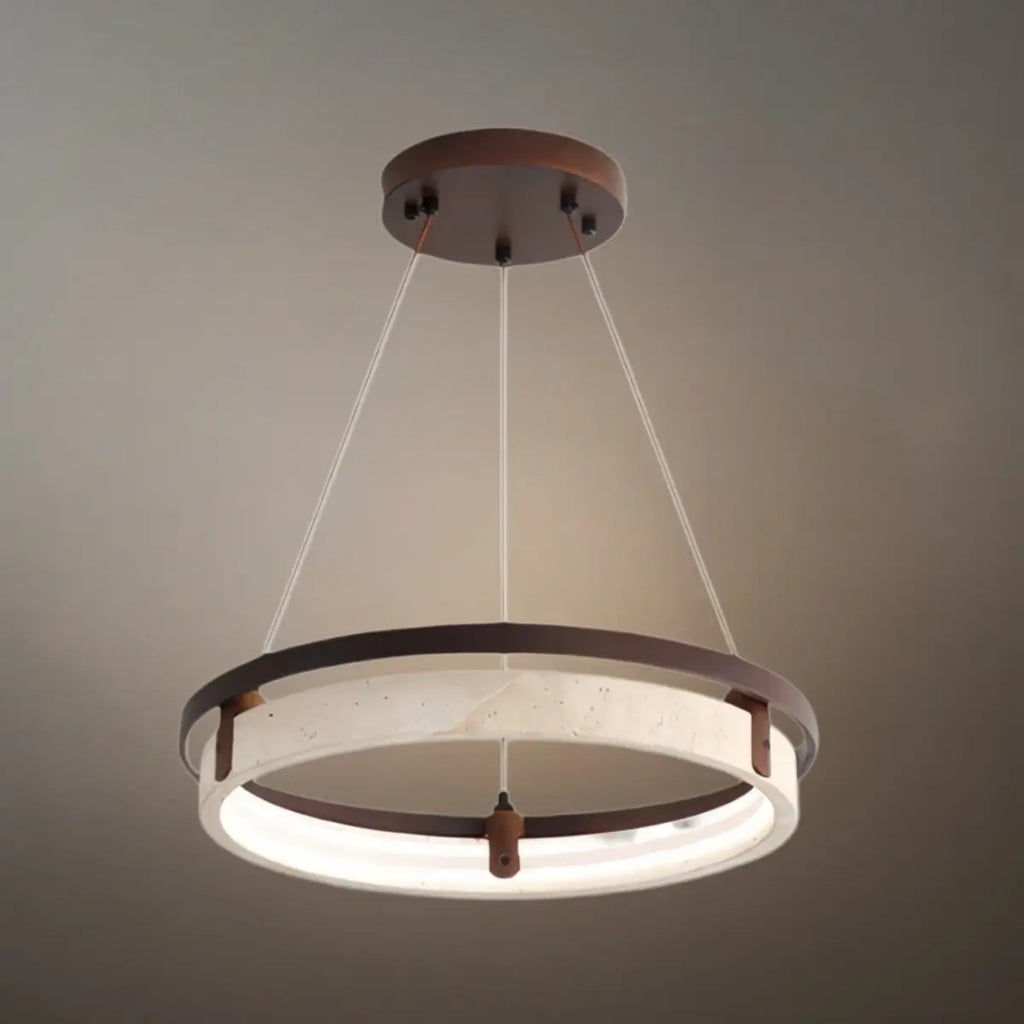 Lámpara colgante moderna de travertino — Amarillo/nogal para comedor - Flindria