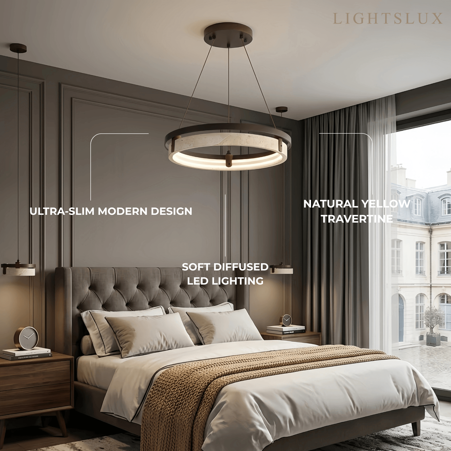 Lámpara colgante moderna de travertino — Amarillo/nogal para comedor - Flindria