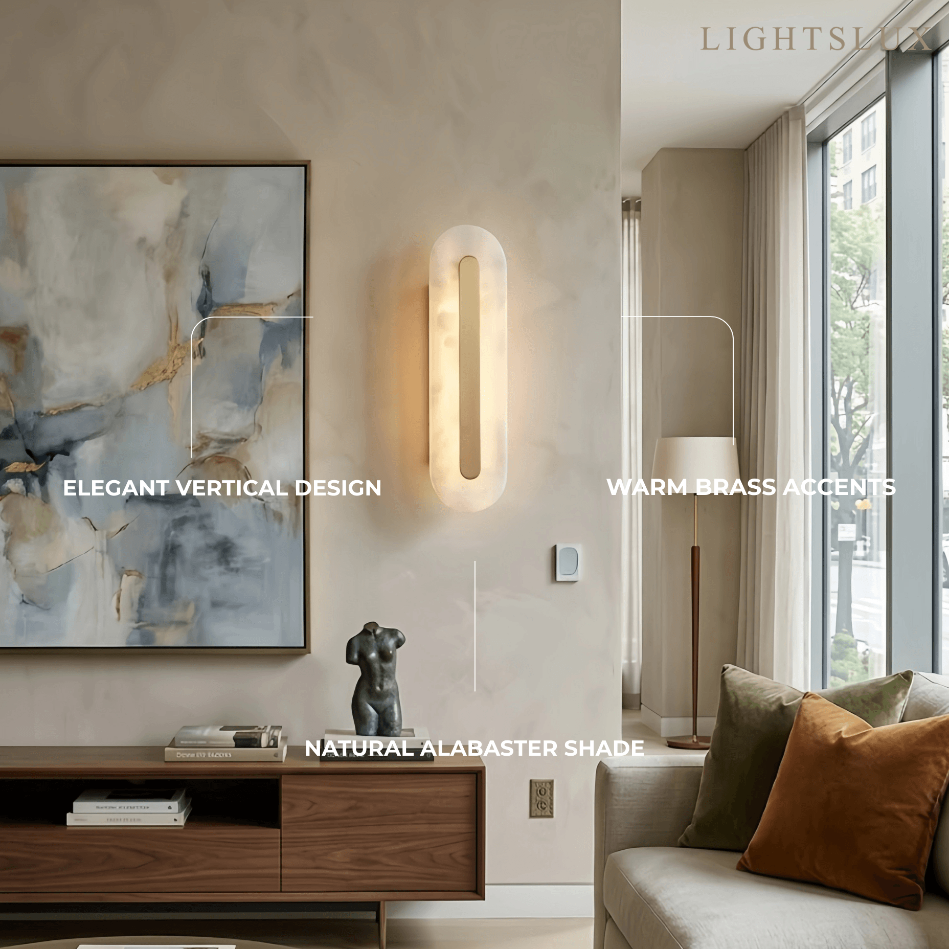 Modern Alabaster Wall Lamp — Brass & White for Living Room - Flindria