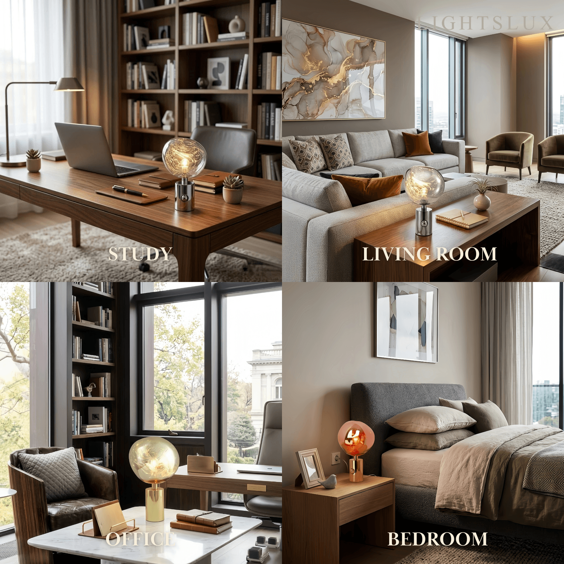 Lampe de table moderne — Métal chrome/or/orange pour salon - Flindria