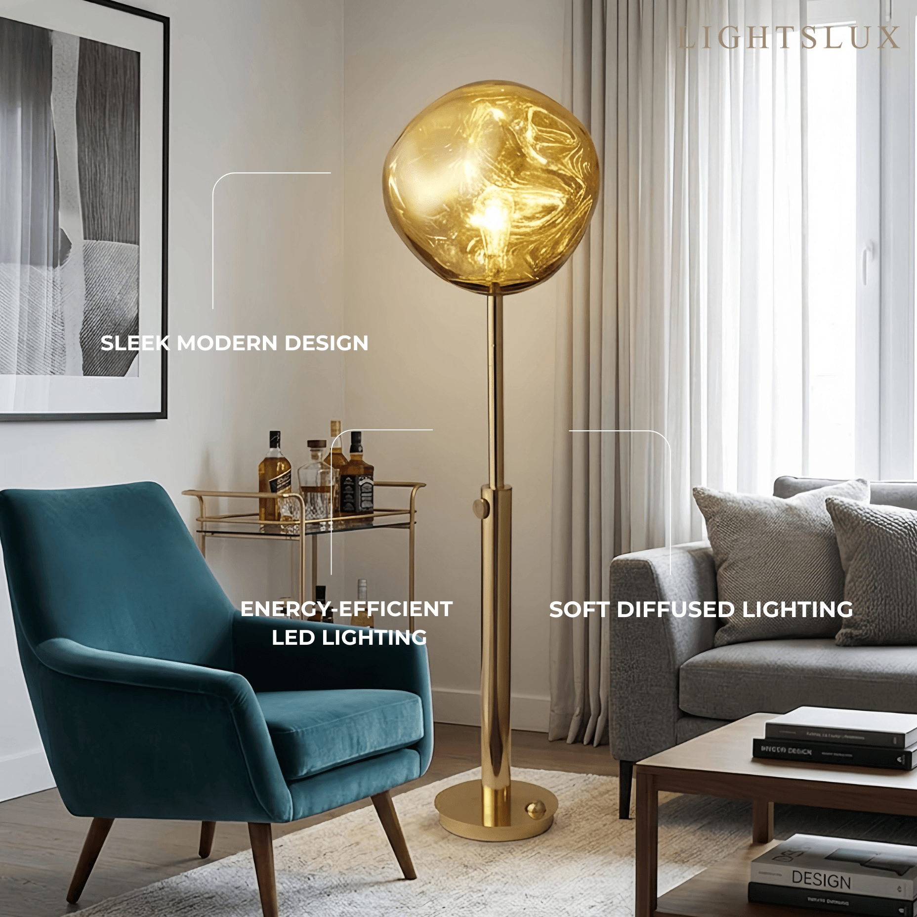 Lampadaire moderne — Métal aluminium pour salon - Flindria