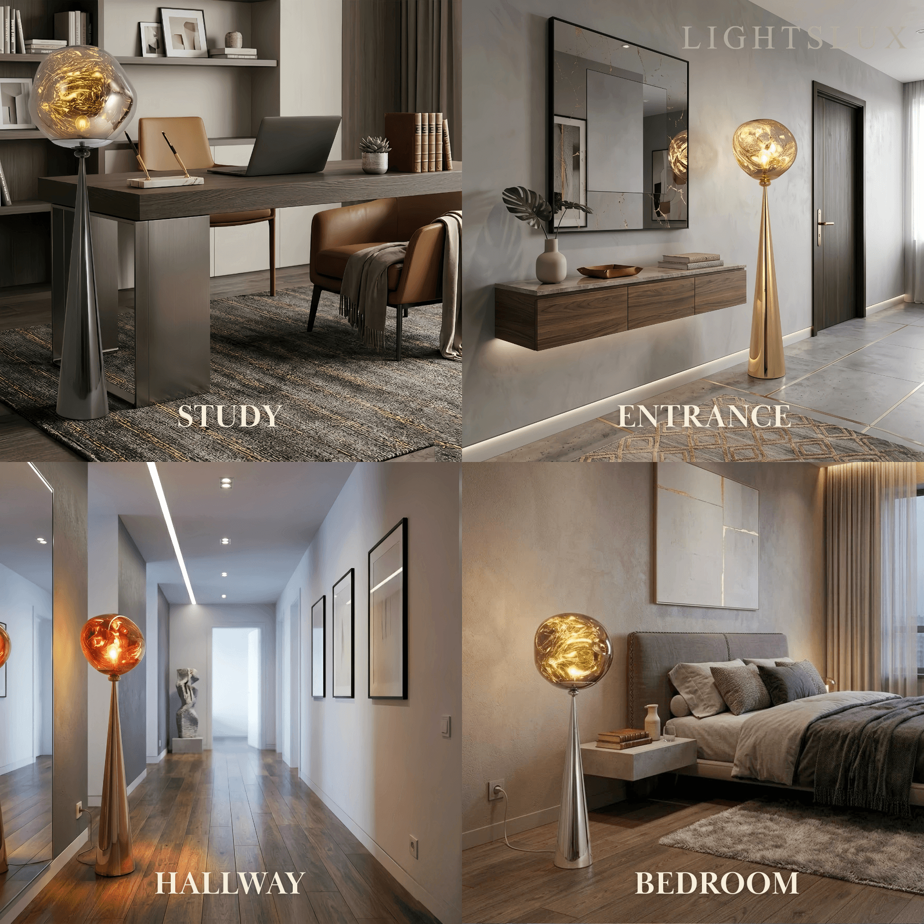 Lampadaire Contemporain – Métal Sphérique Déformé & Acrylique pour Salon - Flindria