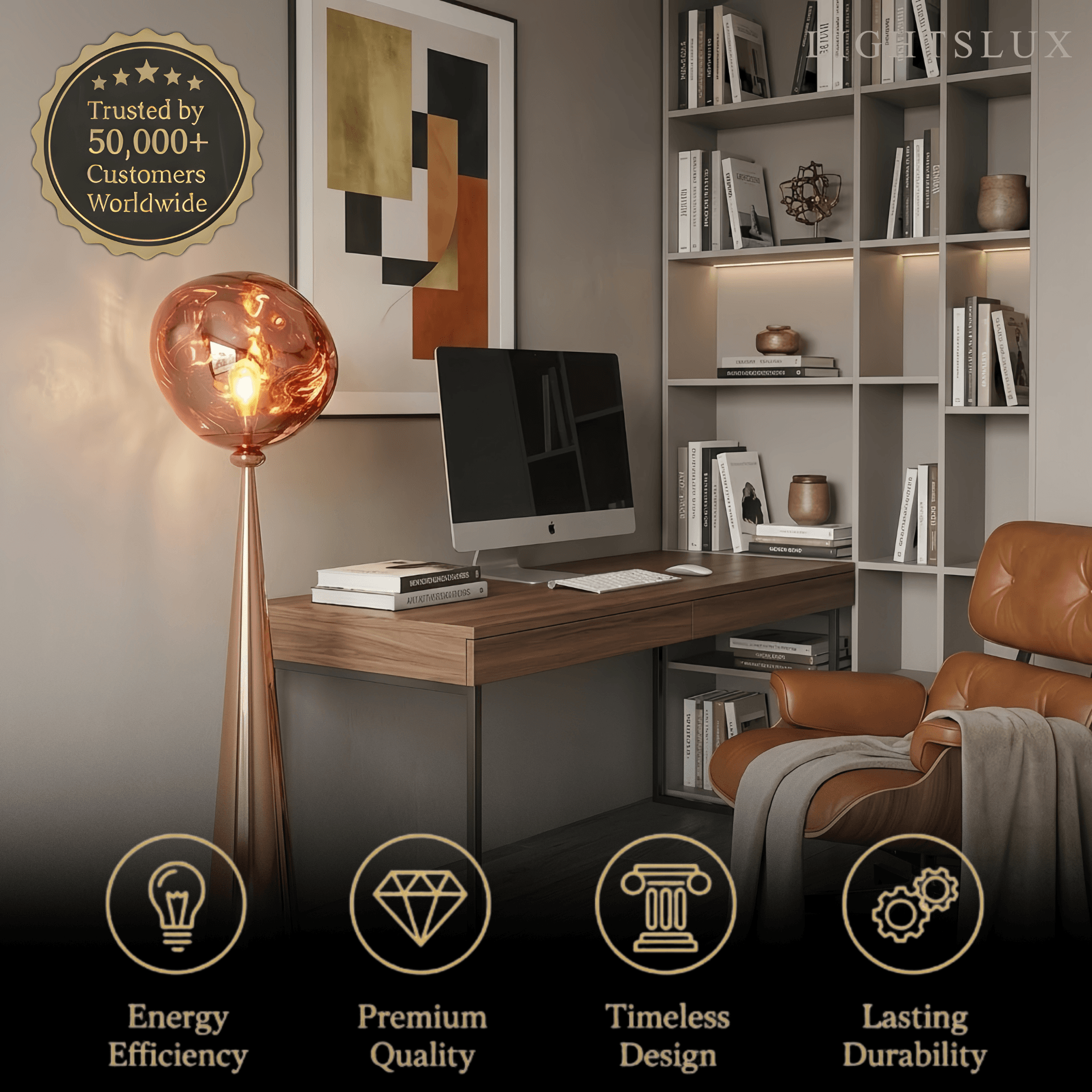 Lampadaire Contemporain – Métal Sphérique Déformé & Acrylique pour Salon - Flindria